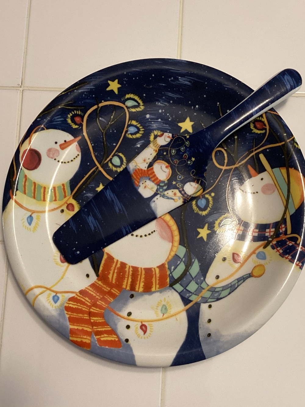 Snowman design porcelain serving plate and server